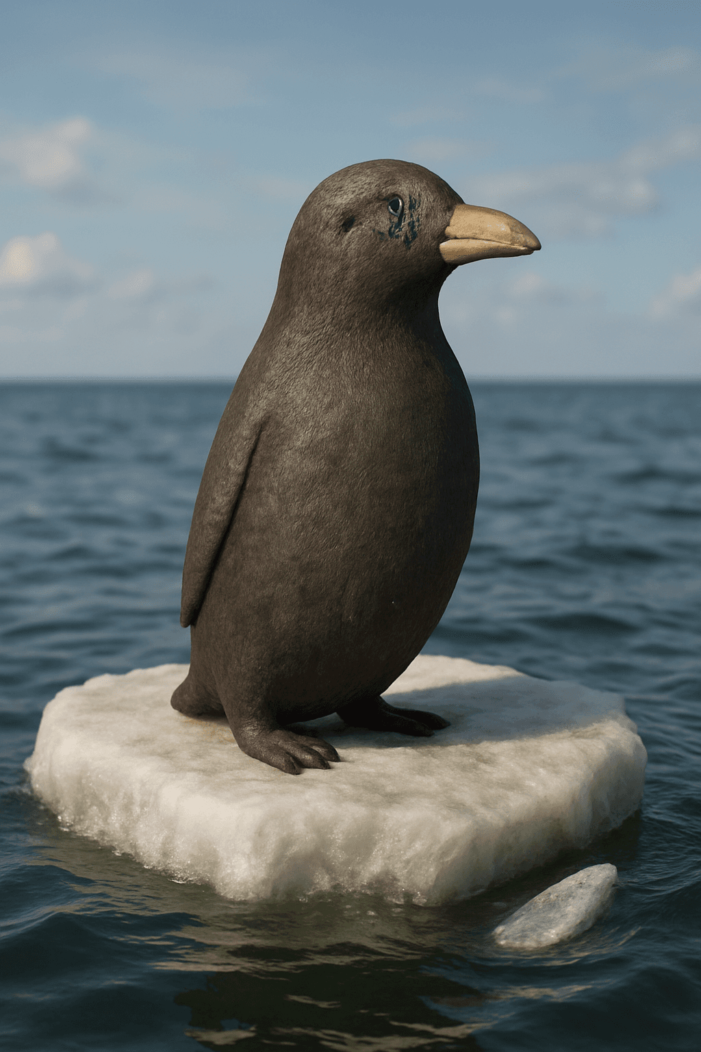 Make this pinguin look cool on this chunk of ice, floating in the ocean